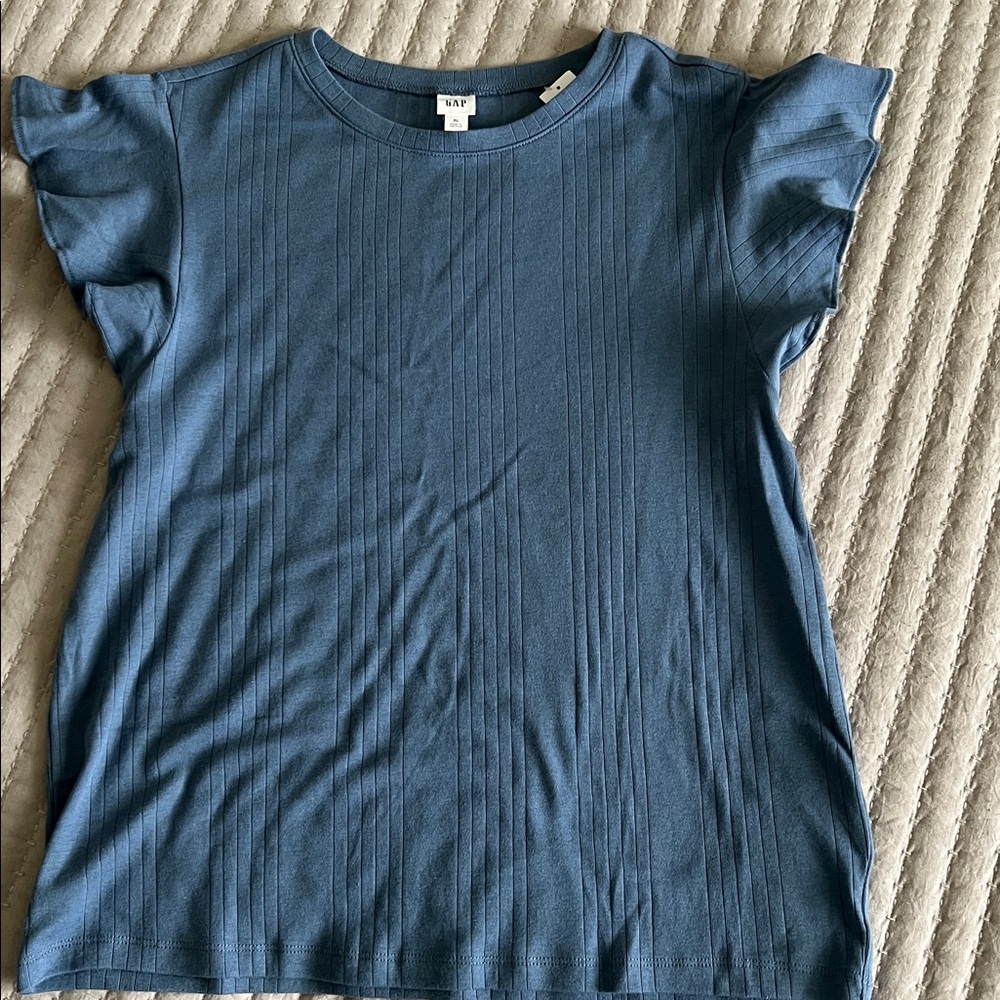 GAP Ribbed Blue Crew Neck Top